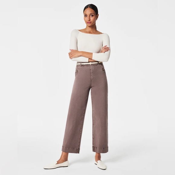 Spanx Pull On Twill Wide Leg Crop Pants M - Picture 1 of 16